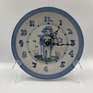 M.A Hadley Pottery 8.5 Inches Farmer Clock Hand Painted Signed Vintage Excellent